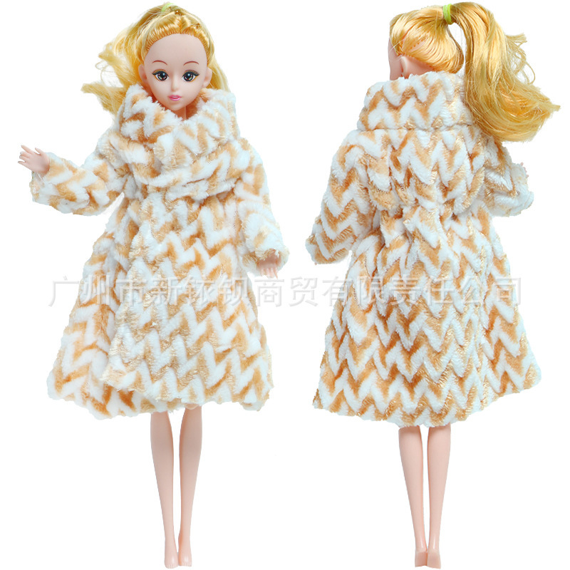 Xinyibe 30cm Barbie Doll Fur Coat Fashion Wave Sweater Jacket Dress up Toy Accessories