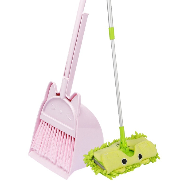 Set de escoba y recogedor infantil con diseño de gato, juguete educativo para niños