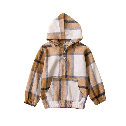 Samgamibaby Korean Fall Wear Unisex Kids Fashion Plaid Hoodie New Kids Color-block Hooded Sweatshirt
