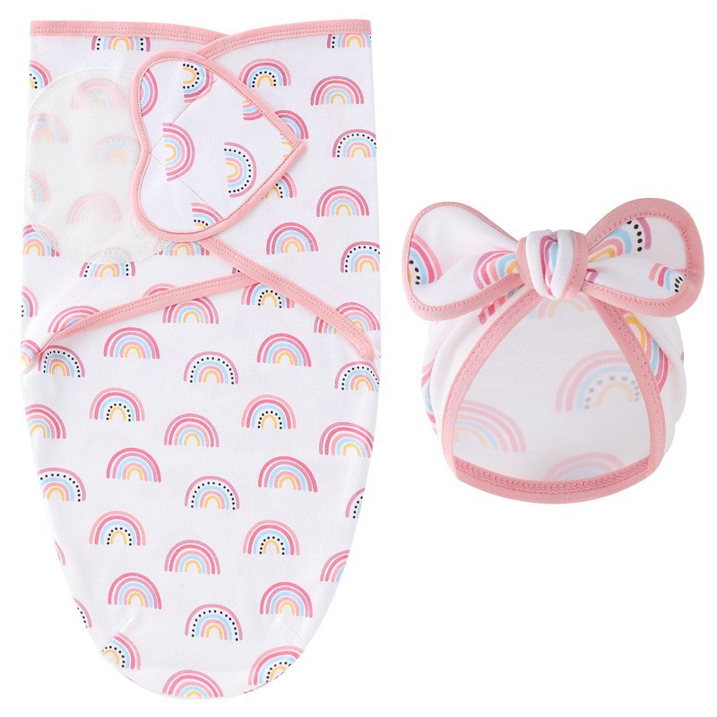 핑크 레인보우 러브 스타일 스프링 실크 침낭 + 인디언 모자