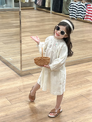 女寶寶娃娃裙2024春裝女童宮廷蘿莉風刺繡木耳邊寬鬆公主裙連衣裙