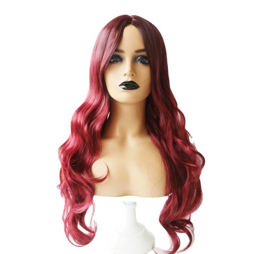 Foreign trade wig for women with long curly hair, big waves, black and gray gradient color, T-color long hair, European and American fashionable chemical fiber headgear