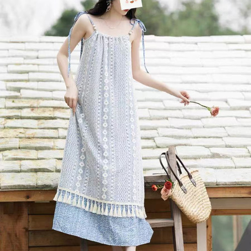 Sweet and Stylish Boutique Yunnan Ethnic Minority Style Summer Cotton Linen Net Sand Sleeveless Tank Dress