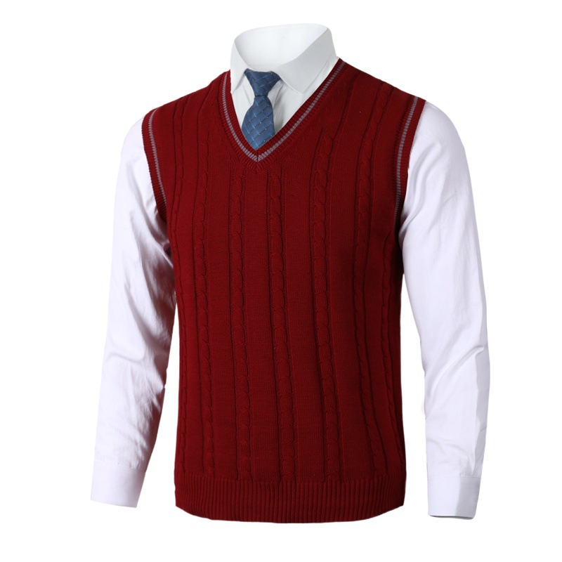 Chaleco de punto sin mangas para hombre, estilo casual, talla grande, para comercio exterior, cuello en V, grueso, camiseta base.