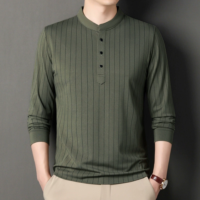 Трансграничная прямая трансляция на весну и осень, новинка в наличии, футболка с длинными рукавами в Вертикальную Полоску, Мужской Топ, повседневная мужская футболка, Базовая рубашка