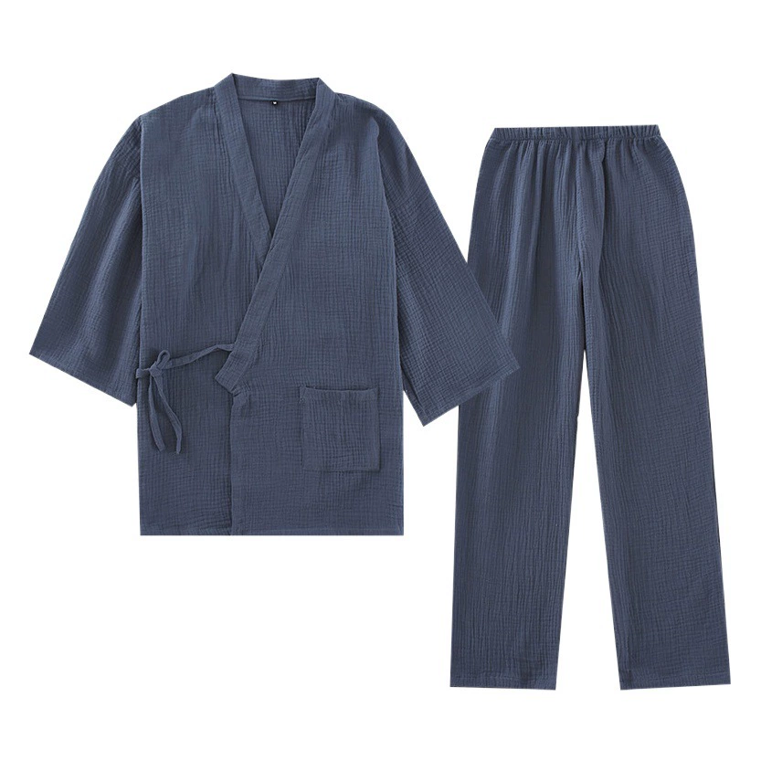 Весенне-летний хлопковый Халат для пар, японское кимоно, пижама из хлопкового крепа, женские брюки с укороченными рукавами, домашняя одежда, костюм