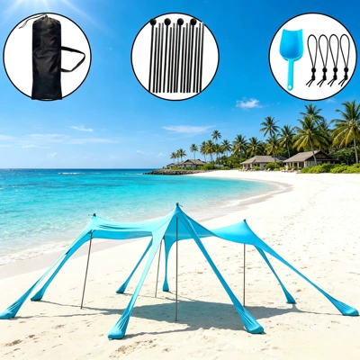 Integrated Sunshade for Travel, Exclusive | Avtomobil yan çətirləri - 8-foot-blue-table-with-4-iron-legs-300300200cm-lycra-canopy-tent