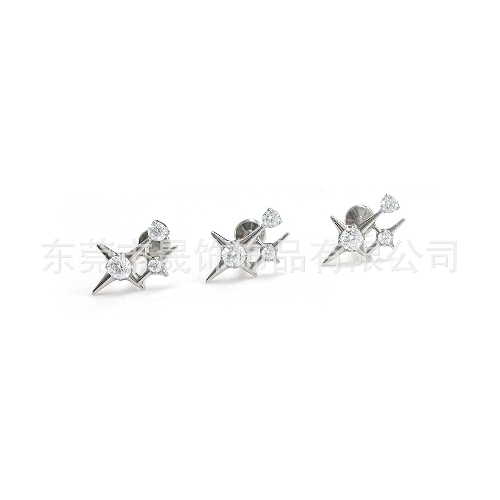 F136 Titanium Alloy Cross 芒 Star Studded Cubic Zirconia Ear Stud G23 Titanium Internal Thread Labret Stud 穿孔 Jewelry 头部