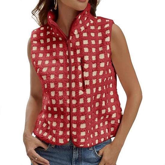 2025 European and American Cross-Border Autumn and Winter Hot-Selling Women's Waffle Vest Casual Versatile Fleece High-Neck Sleeveless Vest