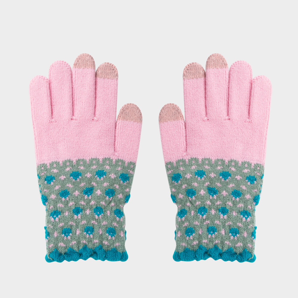 60g Weight Cotton Material Solid Color Pattern Unisex Gender Grey, Pink, Green, Yellow Color One Size Size Gloves Female Winter Fleece-lined Warm-keeping And Cold-proof Touch Screen Gloves Cute Fashion Net Red Wind Student Five Finger Riding Gloves 10