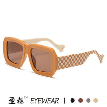 新款欧美格子宽腿大框墨镜女潮ins时尚街拍糖果色太阳镜跨境批发