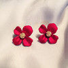 Retro silver needle, red earrings, ear clips, silver 925 sample, flowered, french style, simple and elegant design, wholesale