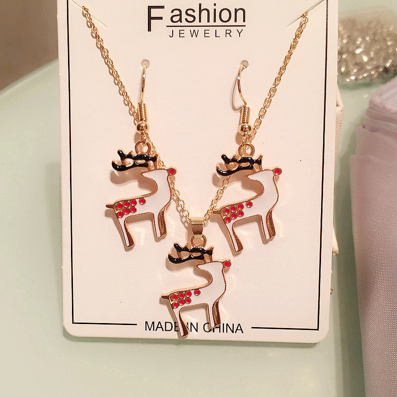 12g Weight Jewelry Set Classification Earrings + Necklace Quantity Holiday, Daily Occasion Alloy Material Christmas Festival Santa Claus Pattern Women's Gender Enamel, Flakes Design Cute, Simple Style Style Cute Simple Style Santa Claus Alloy Enamel Flakes Christmas Women's Jewelry Set 7
