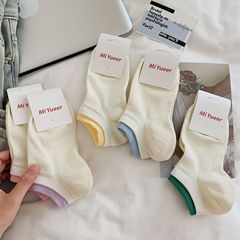 無骨襪子女士夏季抗起球船襪大後跟彩色襪口短襪簡約不掉跟女襪