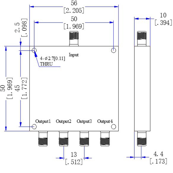 SMA头2000-8000M2-8G射频微带一分四功分器WIFI四功率分配合路器