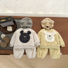 韩国童装男宝宝时尚套装冬季可爱婴儿衣服加绒加厚卫衣卫裤两件套