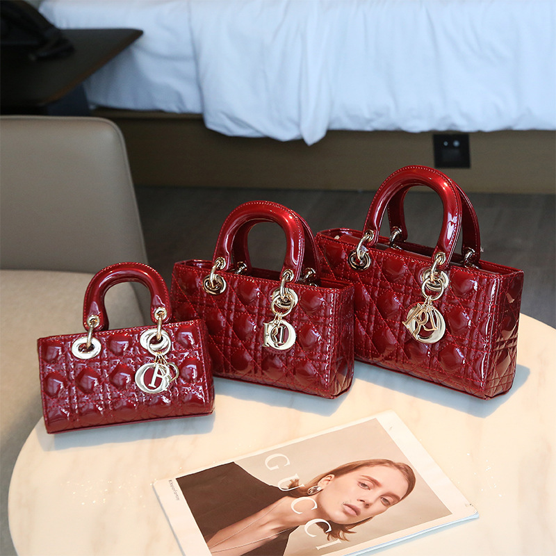 Patent leather horizontal Lady Dior bag for women, 2026 new fashion shoulder crossbody chain bag, high-end handbag, trendy