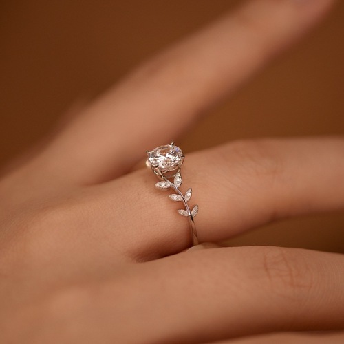 Xiaohongshu same style silver ring women's laurel branch moissanite diamond ring one carat closed live ring women's ring live source