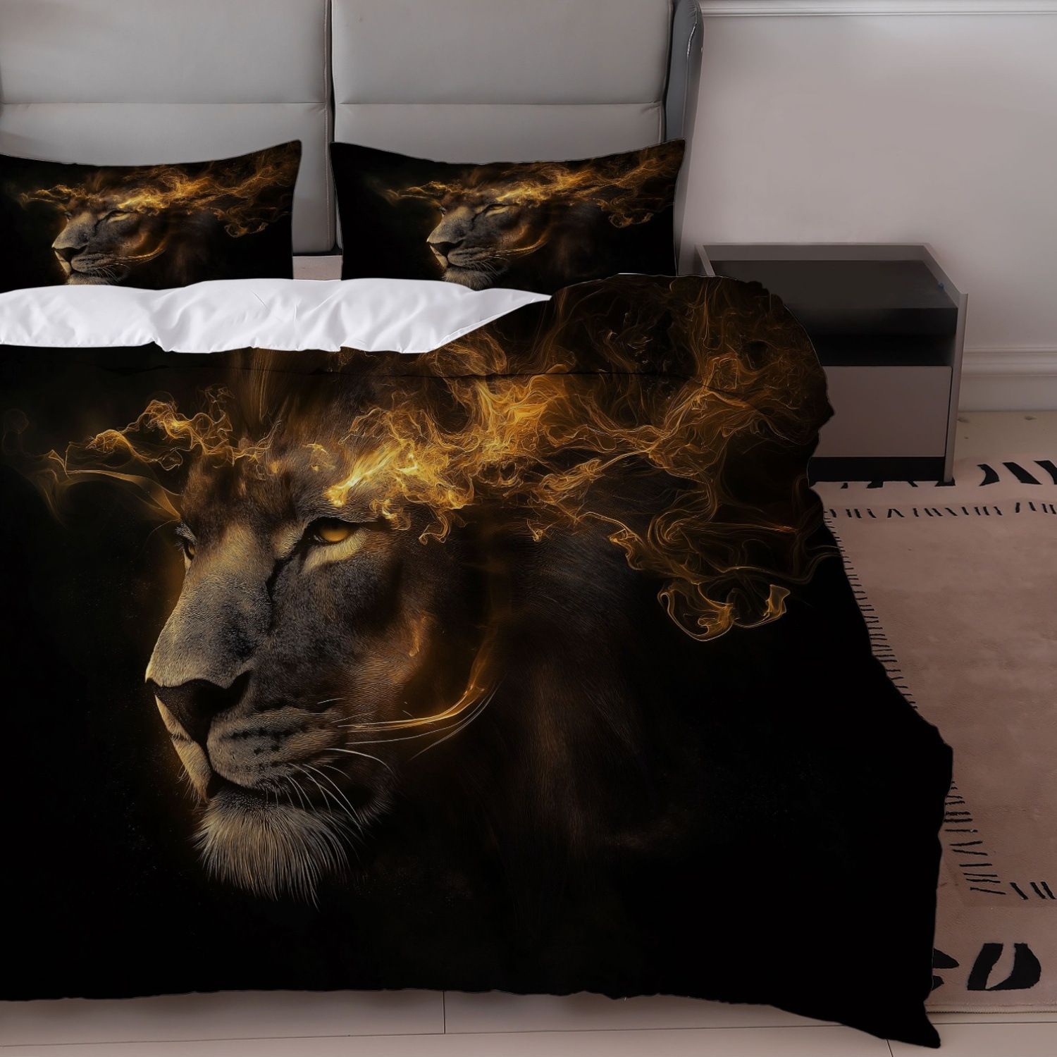 TEMU / JIT textil doméstico molido impresión digital ropa de cama kit león patrón creativo fuente fábrica