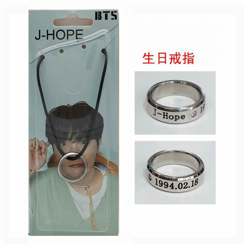 Кулон-кольцо (BTS) — варианты участников JK/V/JIMIN/JIN/SUGA/JHOPE/RM, металлическая подвеска на шнурке