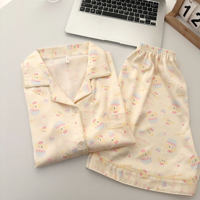 Venta al por mayor transfronteriza nube de algodón 120G estilo caliente pijamas mujeres verano dulces pantalones cortos de manga corta dibujos animados ropa para el hogar traje