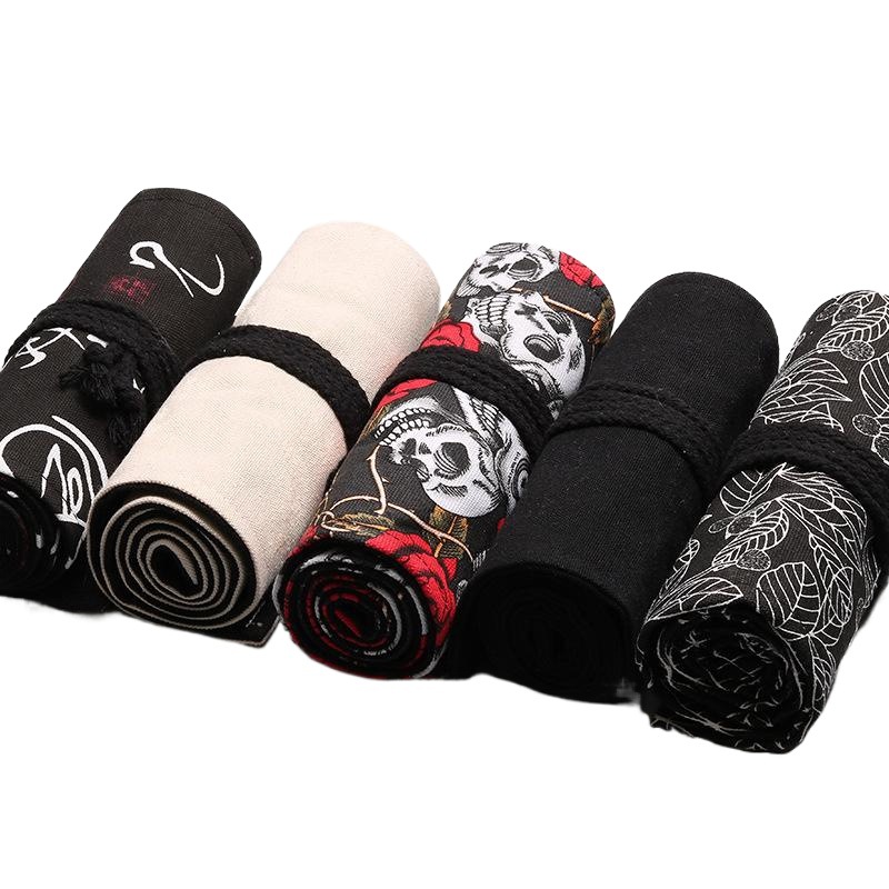 Handmade canvas pen curtain 12/24/36/48/72 hole large capacity roll pen bag male and female color lead sketch stationery box