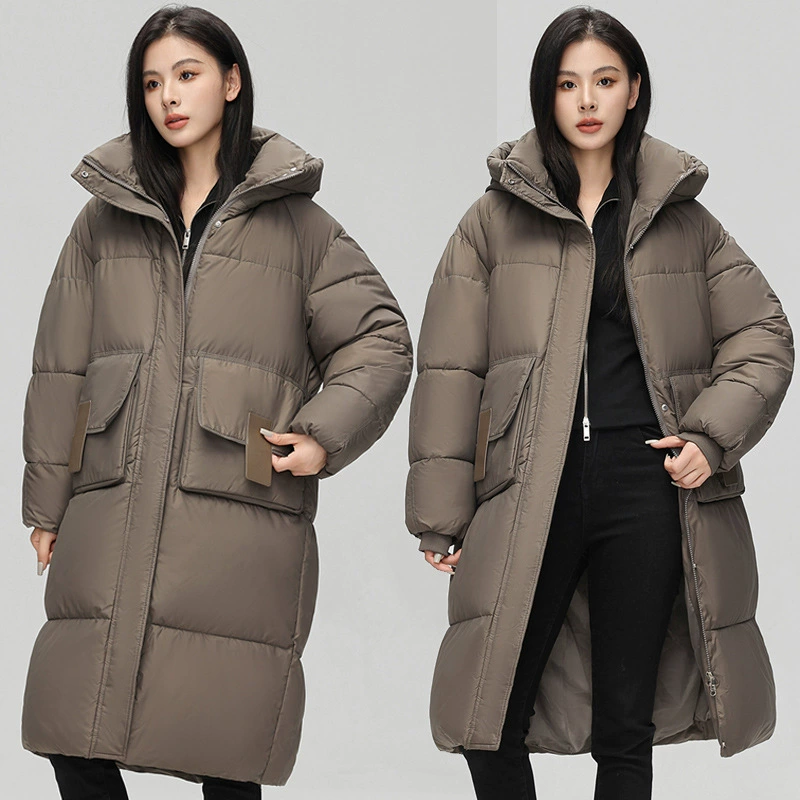 Long down jacket with down, winter hoody, oversize
