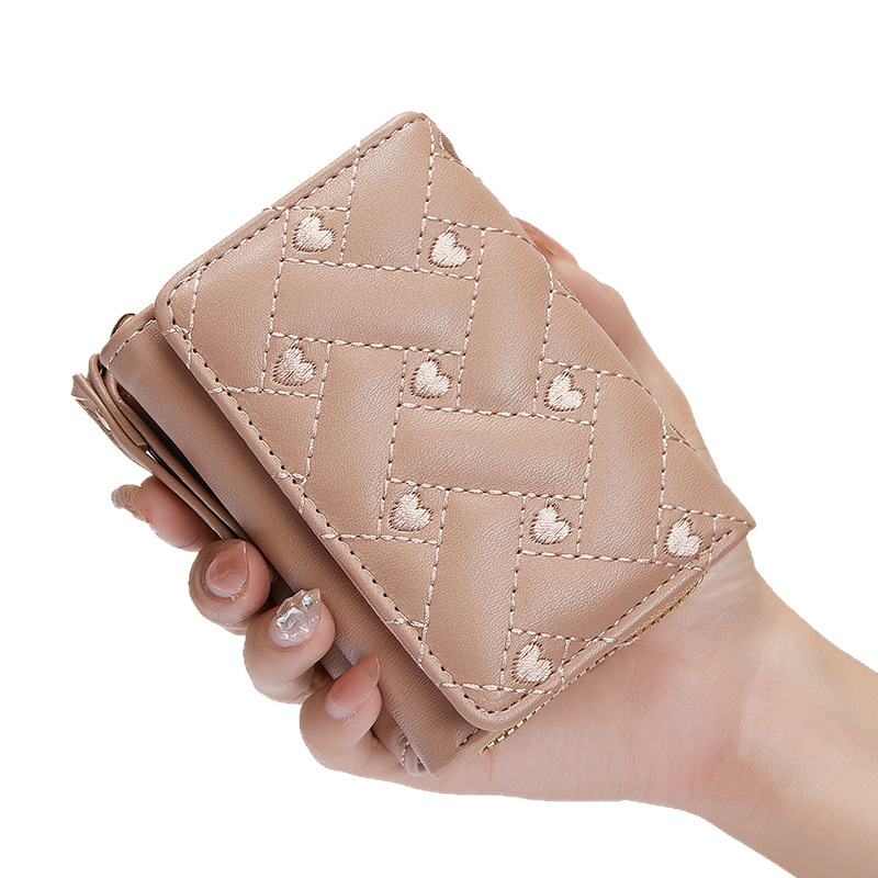 工場の新しい女性のショートウォレットシンプルな刺繍ラブPU 80% offバッグカードホルダーマルチカードスロット財布卸売|undefined