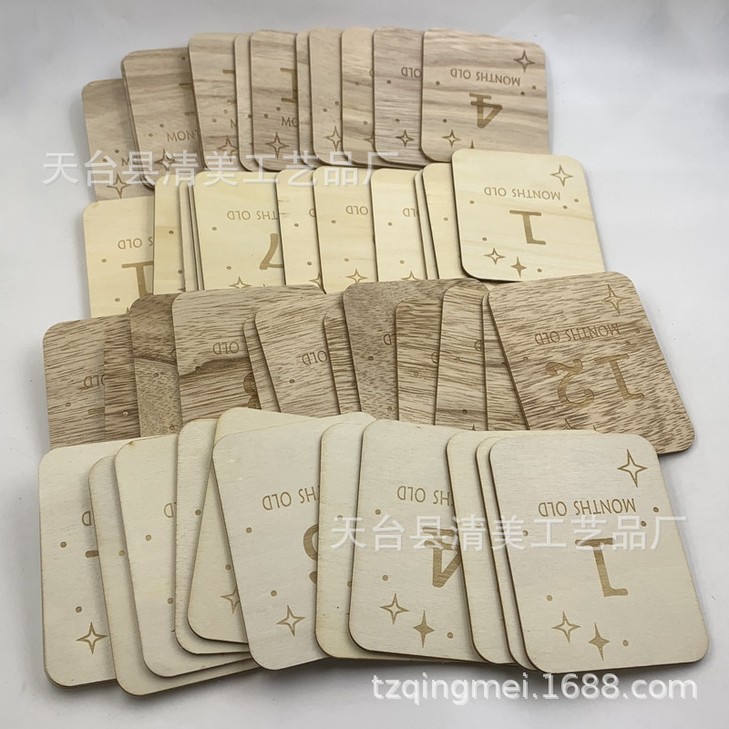 Tarjeta de hito de madera de 100*78mm, accesorios para fotos para bebés, registro de crecimiento, pieza de madera rectangular 12 piezas/juego