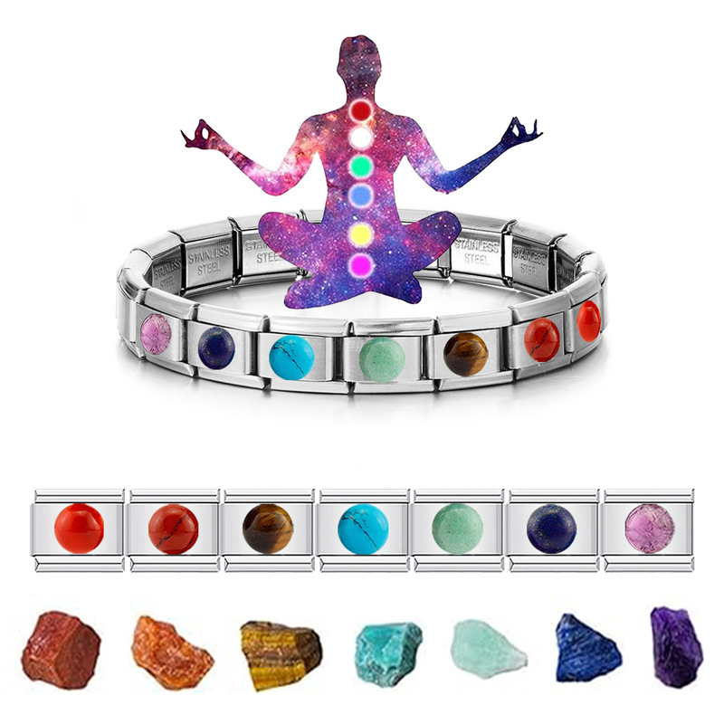 New Original Titanium Steel Seven Stone Reincarnation Bracelet suit Natural Turquoise Agate Module DIY Yoga Healing Bracelet