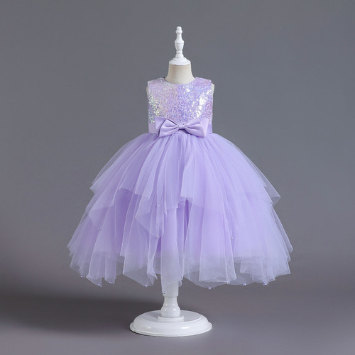 Baby toddler purple white sequin Princess dress tutu skirt host Fairy baby Singers Birthday Wedding Party flower girls Show Jazz dance Dresses