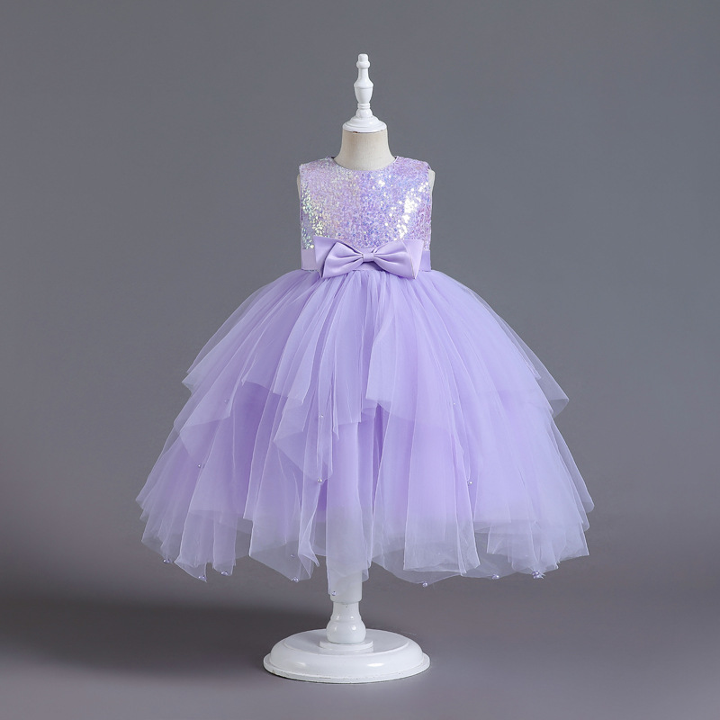 Baby toddler purple white sequin Princess dress tutu skirt host Fairy baby Singers Birthday Wedding Party flower girls Show Jazz dance Dresses