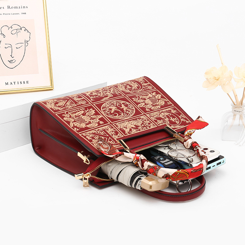 Bolso bordado estilo chino bolso de la mujer de gran capacidad bolso de la madre elegante bordado estilo étnico bolso de la boda Rojo
