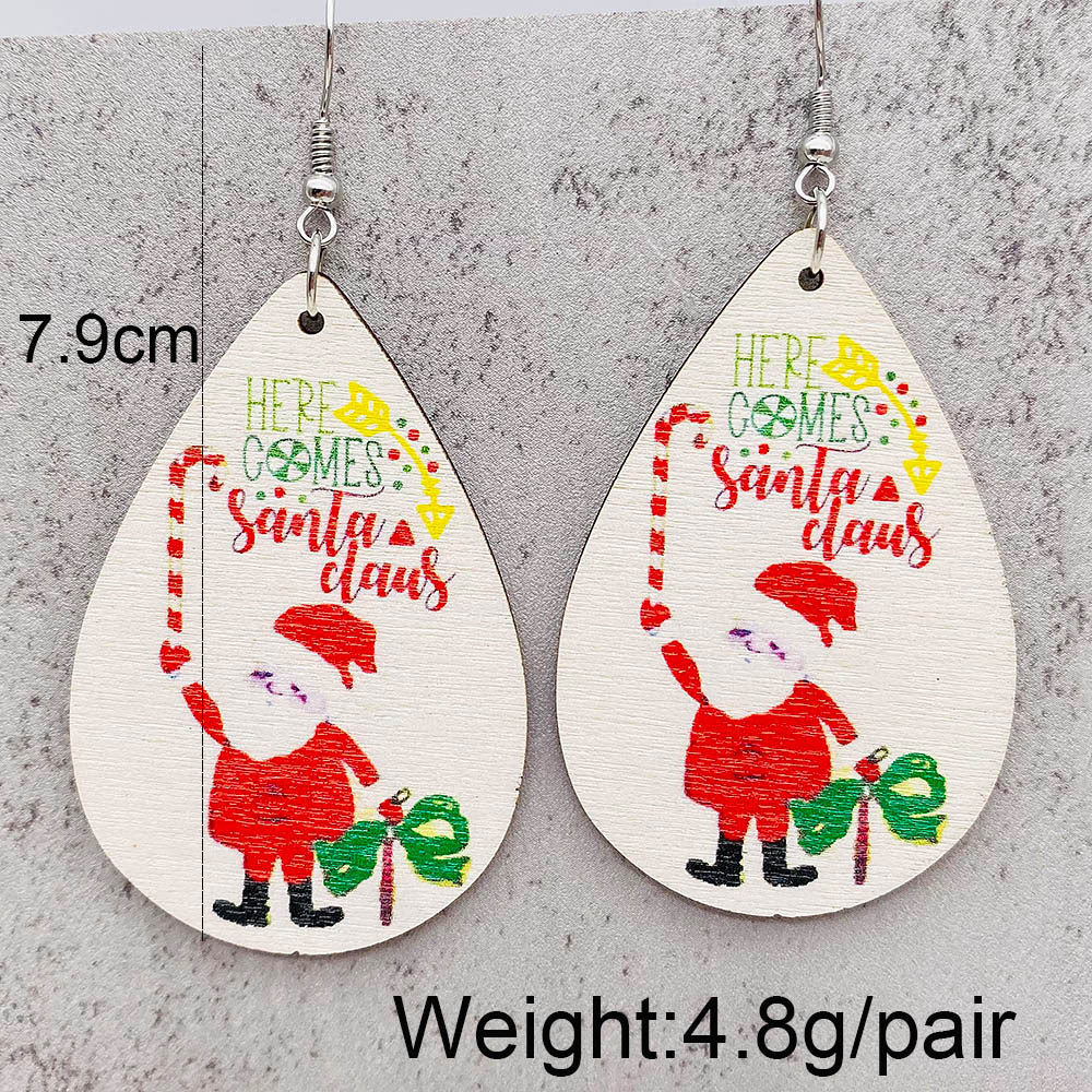 Wholesale Jewelry Cute Santa Claus Christmas Socks Letter Wood Drop Earrings display picture 3