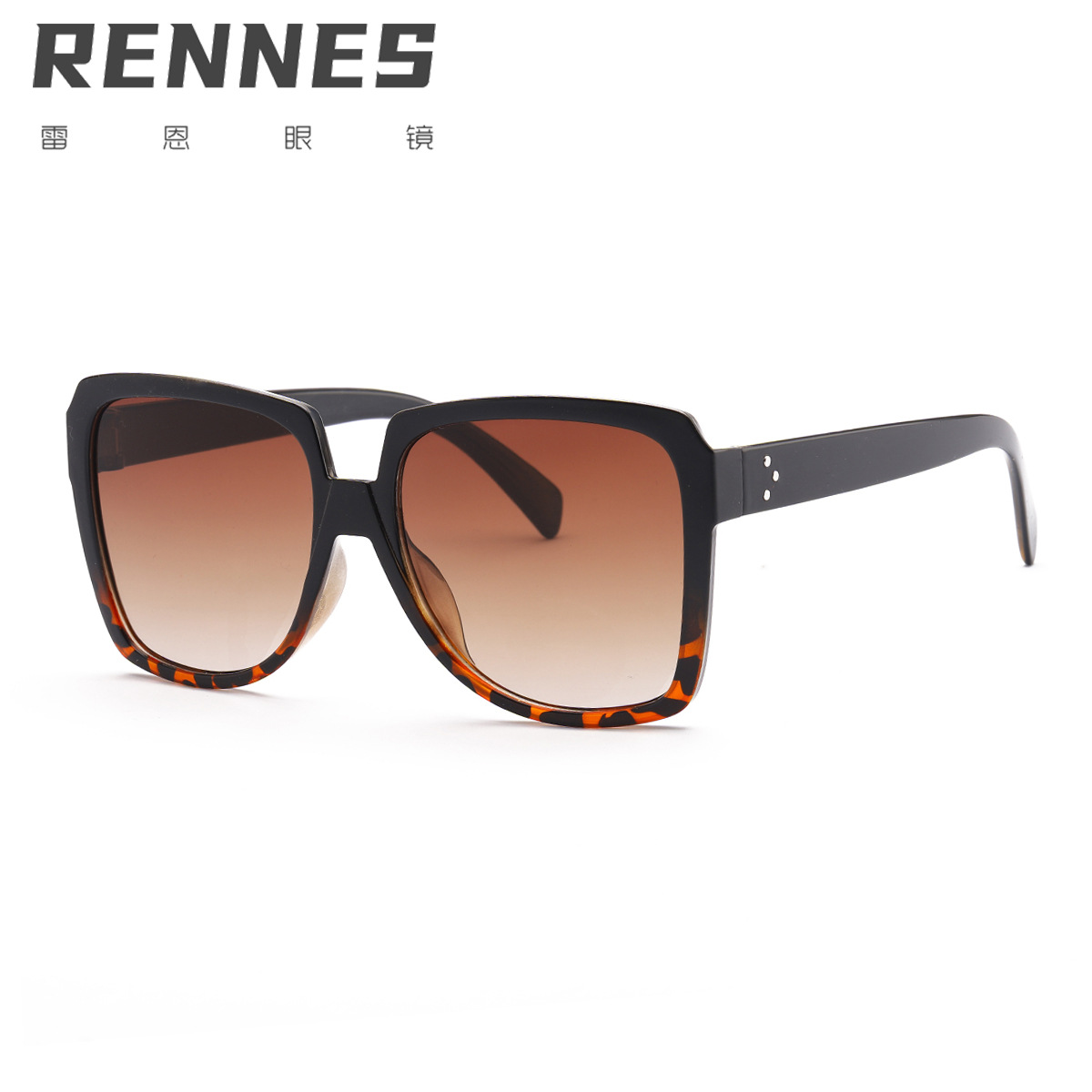 Gafas de sol transfronterizas de Europa y América de las mujeres de gran marco brillante negro liso ins gafas de sol 97079 grandes suglasses