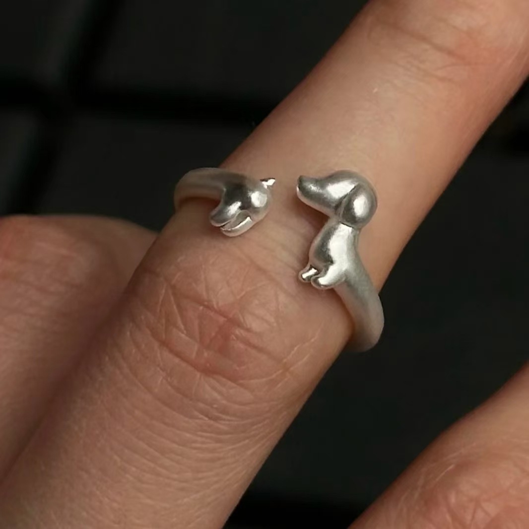 French, Vintage, Graceful, Timeless European And American Style Fashion Dachshund Dog For Women, Simple Adjustable Open Ring, Light Luxury Style,_voghion.com