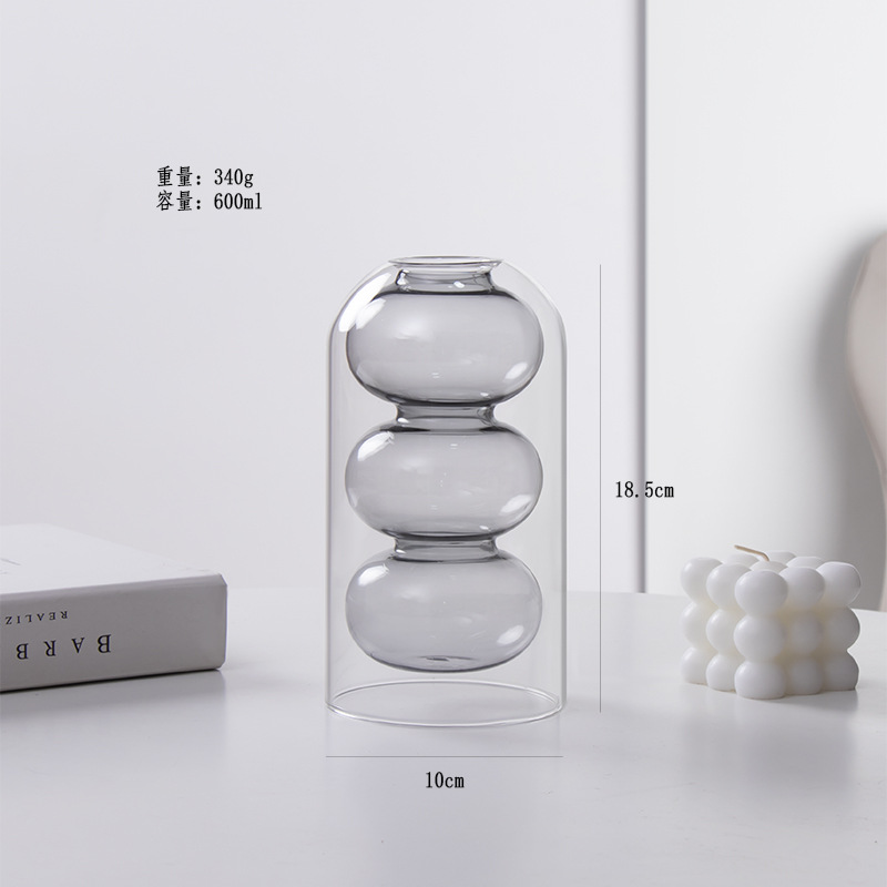 Nórdico ins transparente vidrio doble color florero creativo hidropónico flor salón decoración del hogar Decoración