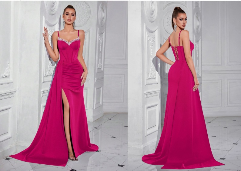Comercio exterior Amazon vestido de estilo de mujer de alta gama estilo estilo caliente industria pesada con cuentas y diamantes elegante vestido de noche de nicho image 11