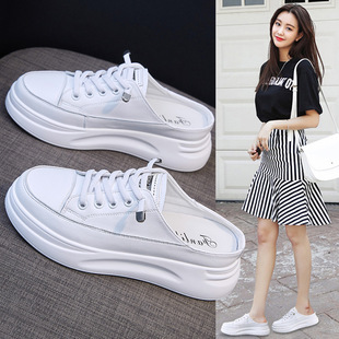 Baotou Slippers, Pedal Shoes for Women, K-Style, Versatile Sports Single Lining, Thick Soles, Heightening 2022 New White Shoes