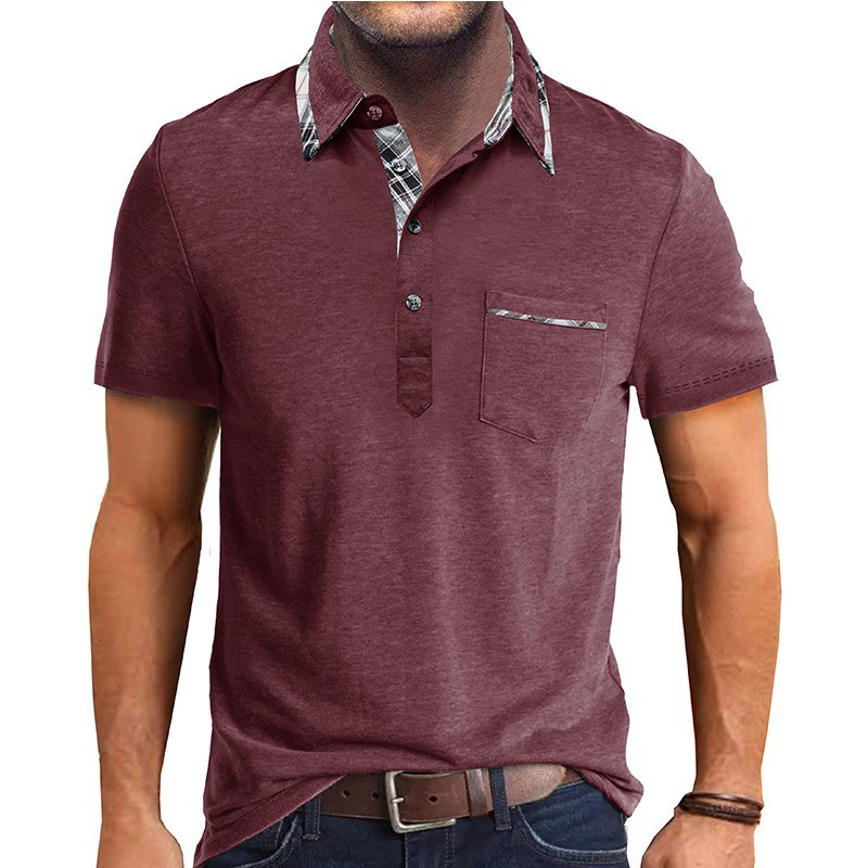 2026 Summer European and American Men's Short-Sleeved Lapel T-Shirts, Export Men's Polo Shirts, Cross-Border Tops, Plaid Polos