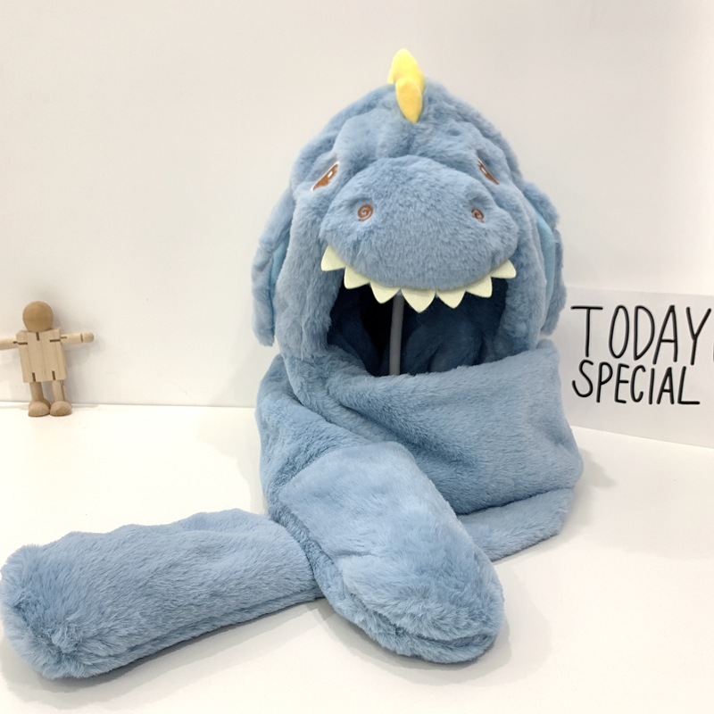 Sombreros infantiles bufandas guantes en invierno lindo dinosaurio para niños y niñas bebés protectores de oídos a prueba de viento con tres piezas engrosadas