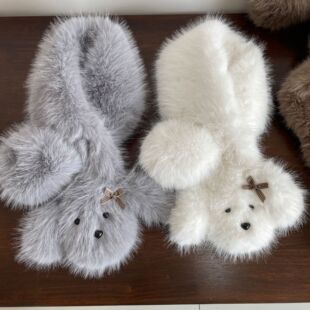Japanese imitation fox fur warm puppy scarf autumn and winter cute new high-grade plush scarf neck cross fur collar
