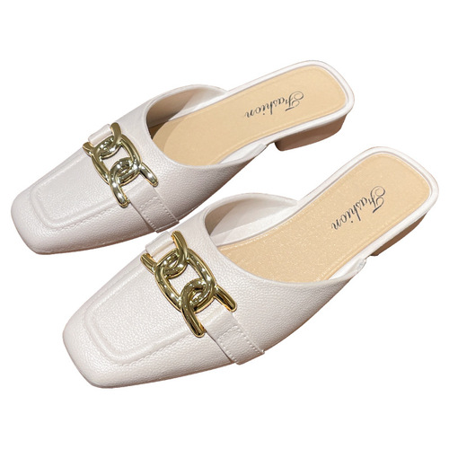 Baotou Half Slipper Women Fashion Outdoor Wear Chanel Style Lazy Slippers for Outdoor Use Anti-Slip Women Flat Sandals