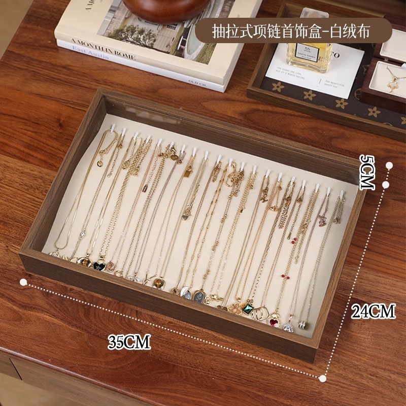 珠宝项链收纳盒大容量轻奢高级感首饰盒绒布托盘超大内置绒格子|undefined