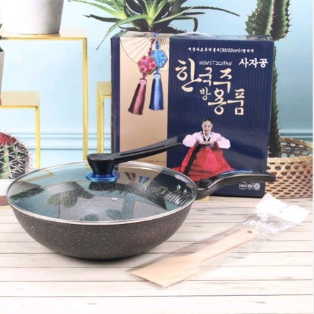 韓国産麦飯石ノンスティック鍋、深め厚め中華鍋、ノンコートフライパン、電磁調理器、ガスコンロ、万能鍋|undefined