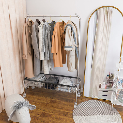 Clothes rack, overnight household clothes drying rack, floor-standing bedroom storage rack, removable clothes hanger trolley clothes basket