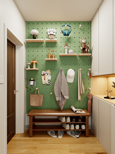 Entrance doorway wall solid wood hole board storage rack wall panel wall wooden hanging board storage wall