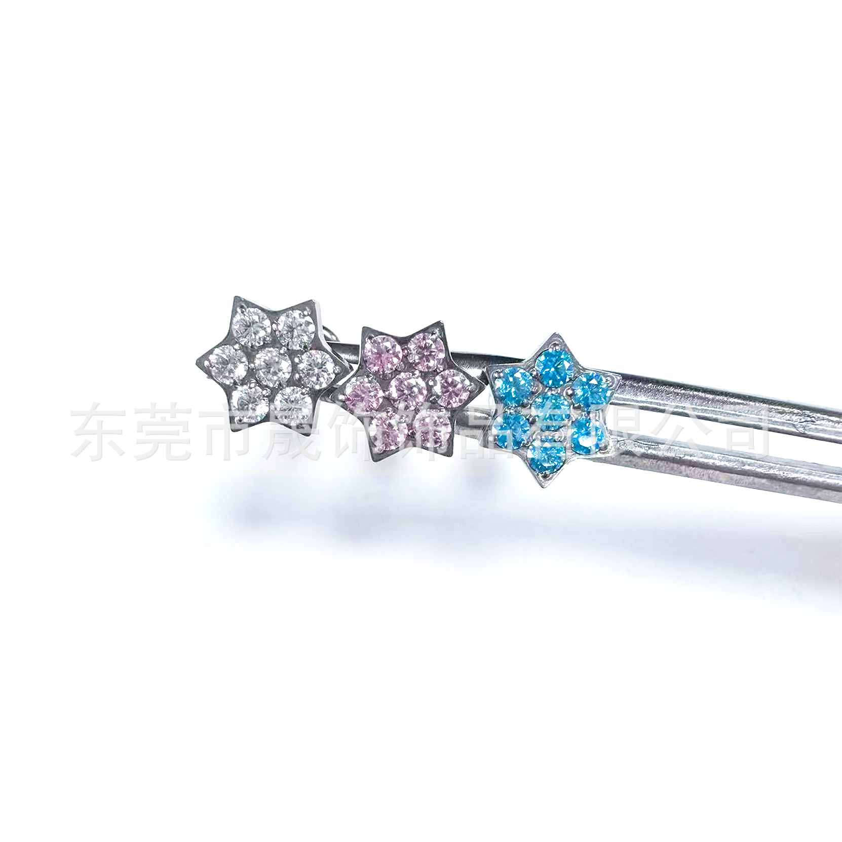 F136钛合金六角星形圆锆耳钉镶5A锆石耳骨钉G23钛内螺纹穿刺饰品