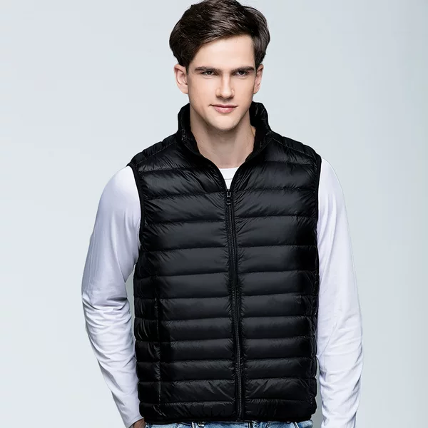 2024 Fall/Winter Light Down Vest Men's Short Vertical Collar Down Vest plus size Warm Waistcoat Portable Jacket