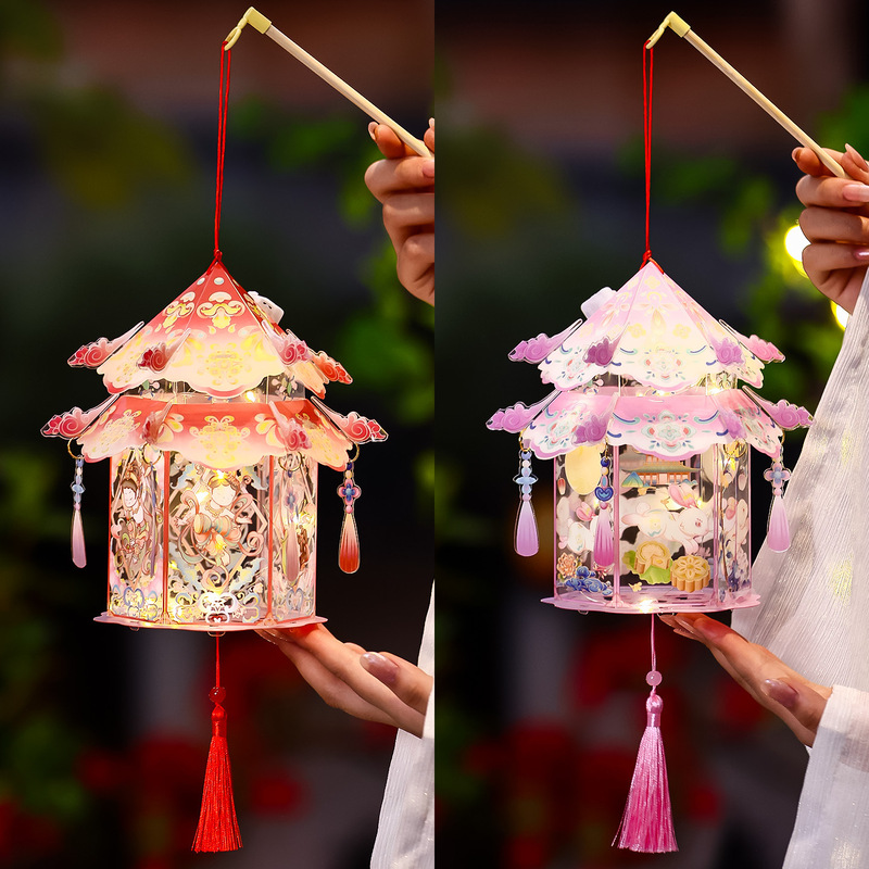 中秋葫芦灯笼幼儿园儿童手工diy材料包 手提古风发光福禄花灯挂饰|undefined